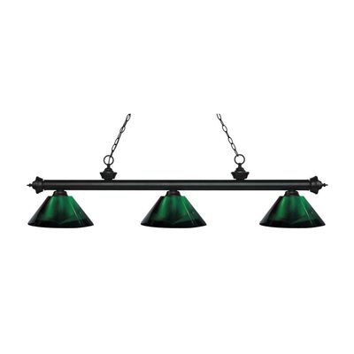 Riviera - 3 Light Island/Billiard in Billiard Style - 14.25 Inches Wide by 14.25 Inches High-Matte Black Finish-Green Gl