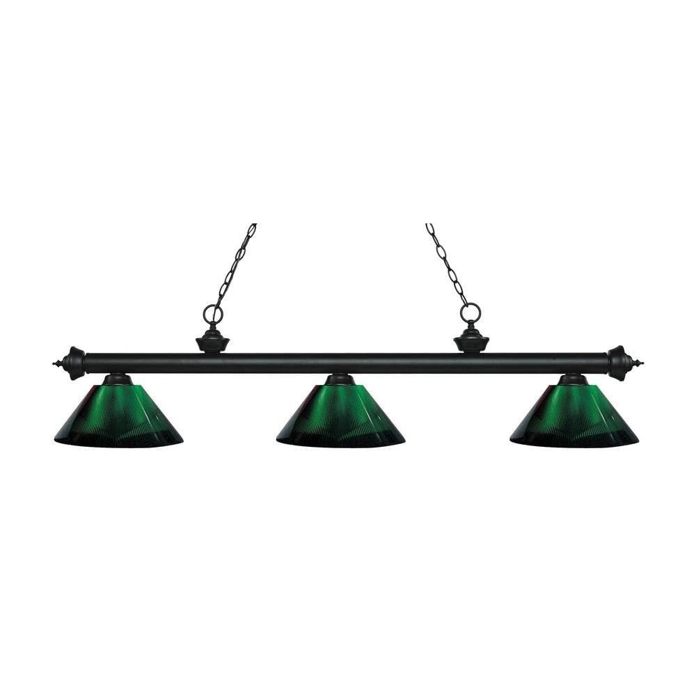 Riviera - 3 Light Island/Billiard in Billiard Style - 14.25 Inches Wide by 14.25 Inches High-Matte Black Finish-Green Gl