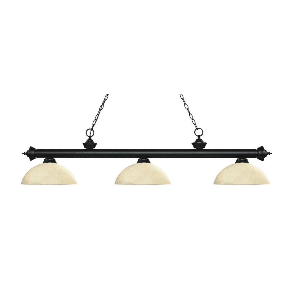 Riviera - 3 Light Island/Billiard in Craftsman Style - 13.5 Inches Wide by 12.75 Inches High-Matte Black Finish-Golden M