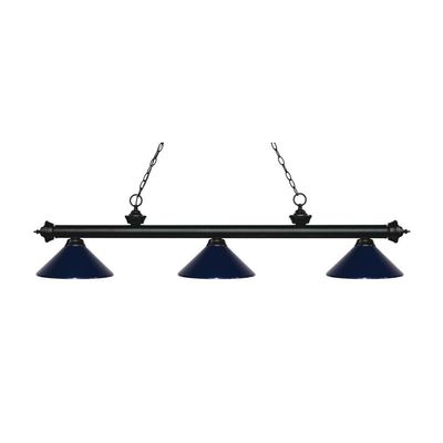 Riviera - 3 Light Island/Billiard in Billiard Style - 16 Inches Wide by 13.5 Inches High-Matte Black Finish-Navy Blue Sh