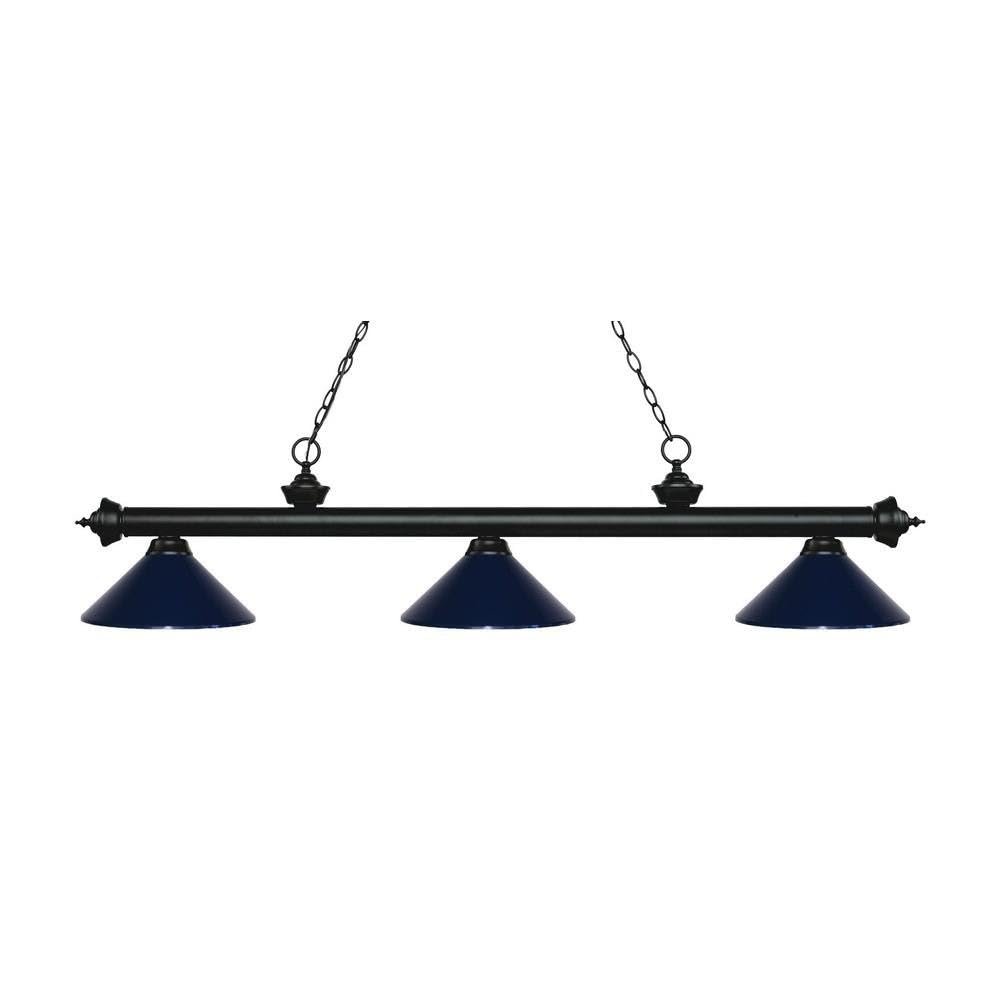Riviera - 3 Light Island/Billiard in Billiard Style - 16 Inches Wide by 13.5 Inches High-Matte Black Finish-Navy Blue Sh
