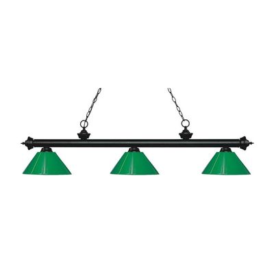 Riviera - 3 Light Island/Billiard in Billiard Style - 14.25 Inches Wide by 14.25 Inches High-Matte Black Finish-Green Sh
