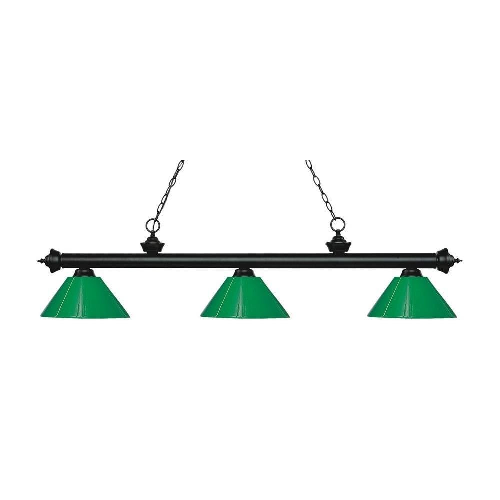 Riviera - 3 Light Island/Billiard in Billiard Style - 14.25 Inches Wide by 14.25 Inches High-Matte Black Finish-Green Sh