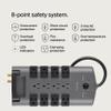 Belkin Surge Protector Power Strip w/ 8 Rotating & 4 Standard Outlets - 8ft Sturdy Extension Cord w/ Flat Pivot Plug for Home, Office, Travel, Desktop & Charging Brick - 4320 Joules of Protection view 3
