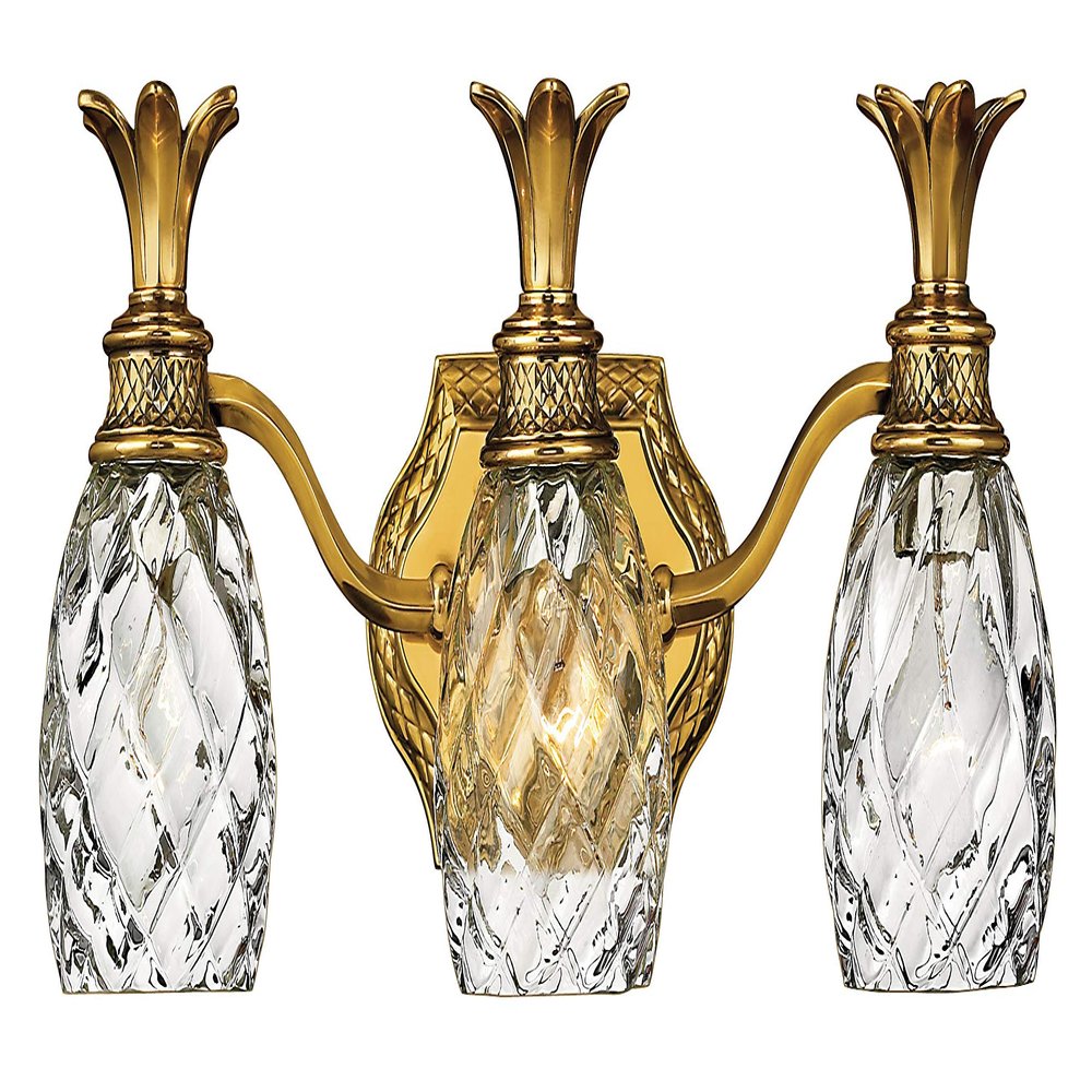 Hinkley Plantation Medium Three Light Bath Vanity - Pineapple Motif, 1-Light, Clear Optic Glass, Brass - Burnished Brass Finish