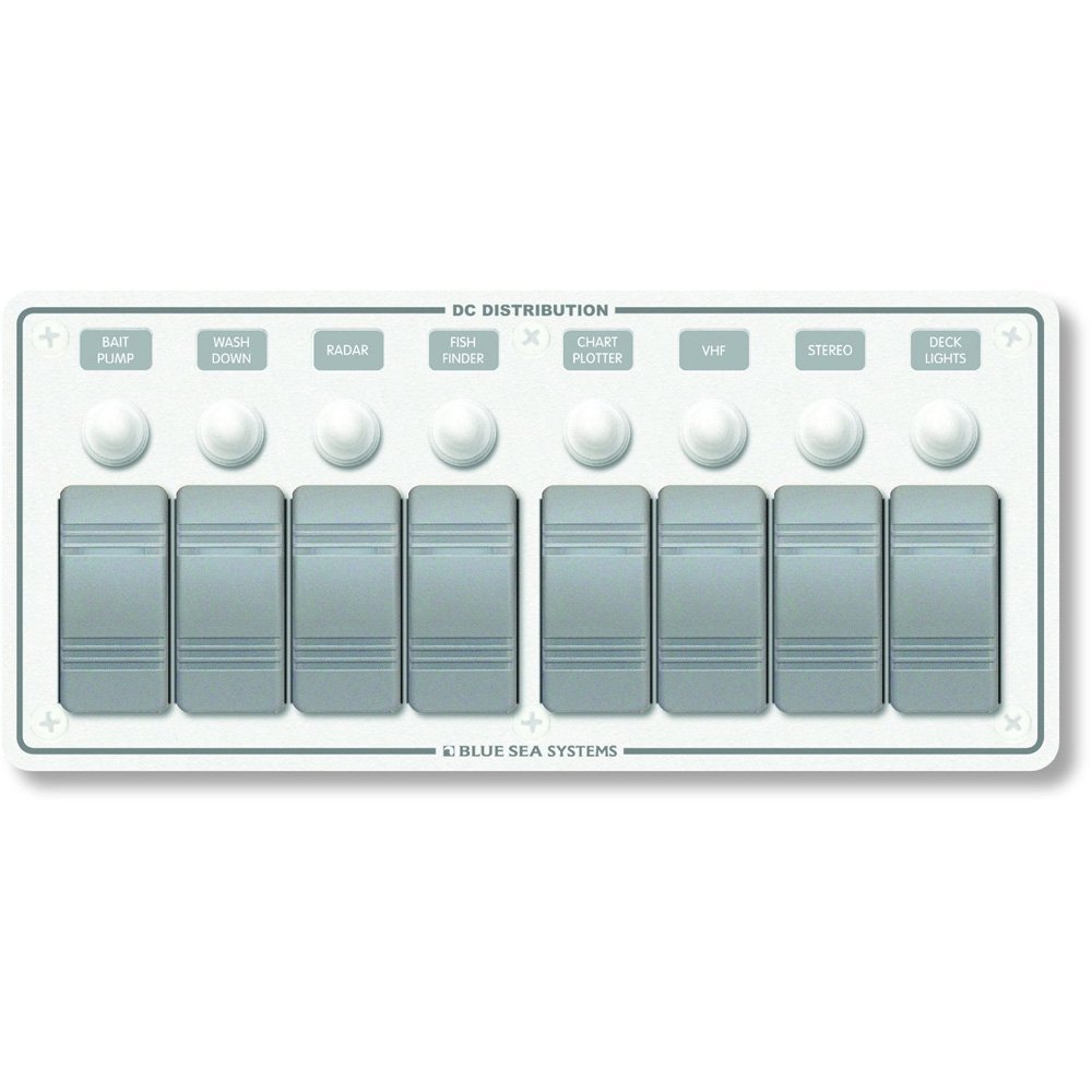 Blue Sea Systems 8271 Contura Water Resistant 12V DC Circuit Breaker Panel - White 8 Position