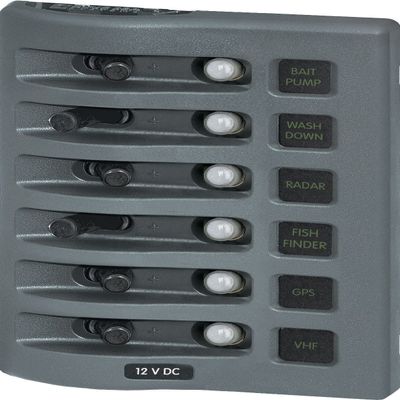 Blue Sea Systems 4376 WeatherDeck 12V DC Waterproof Circuit Breaker Panel - Gray, 6 Positions