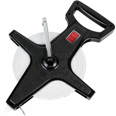 Champion Sports Open Reel Measuring Tapes Durable Hand Crank with Metal Spike, Dual-Sided Feet & Meters, Perfect for Track & Field and Long Jump, 250 Feet/75 Meters