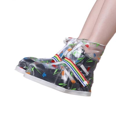 Color Plants Transparent Unisex Rain Proof Shoes Cover Outdoor Riding Rain Boots (Short Canister, S)