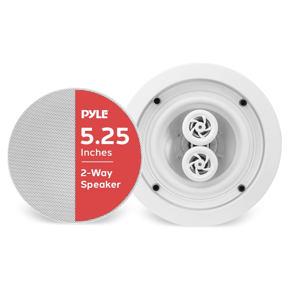Pyle 5.25 2-Way Ceiling Speaker, Dual Channel Stereo from One Speaker, 200W Peak Power for Indoors or Patio, Easy Installation, for High Moisture Areas, Upgraded Stain-Resistant Grill, 1pc - PWRC52