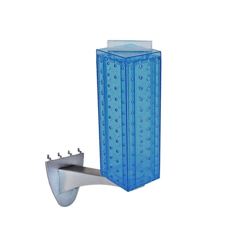 Azar Displays 700231-BLU 4" W x 4" D x 12" H Four-Sided Revolving Pegboard Display with Extension Rod in Translucent Blue
