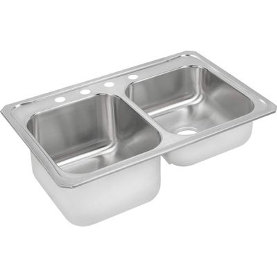 Elkay STCR3322L2 2-Hole Gourmet Celebrity Double Basin Top-Mount Kitchen Sink, 33" x 22", Bright Satin/Stainless Steel