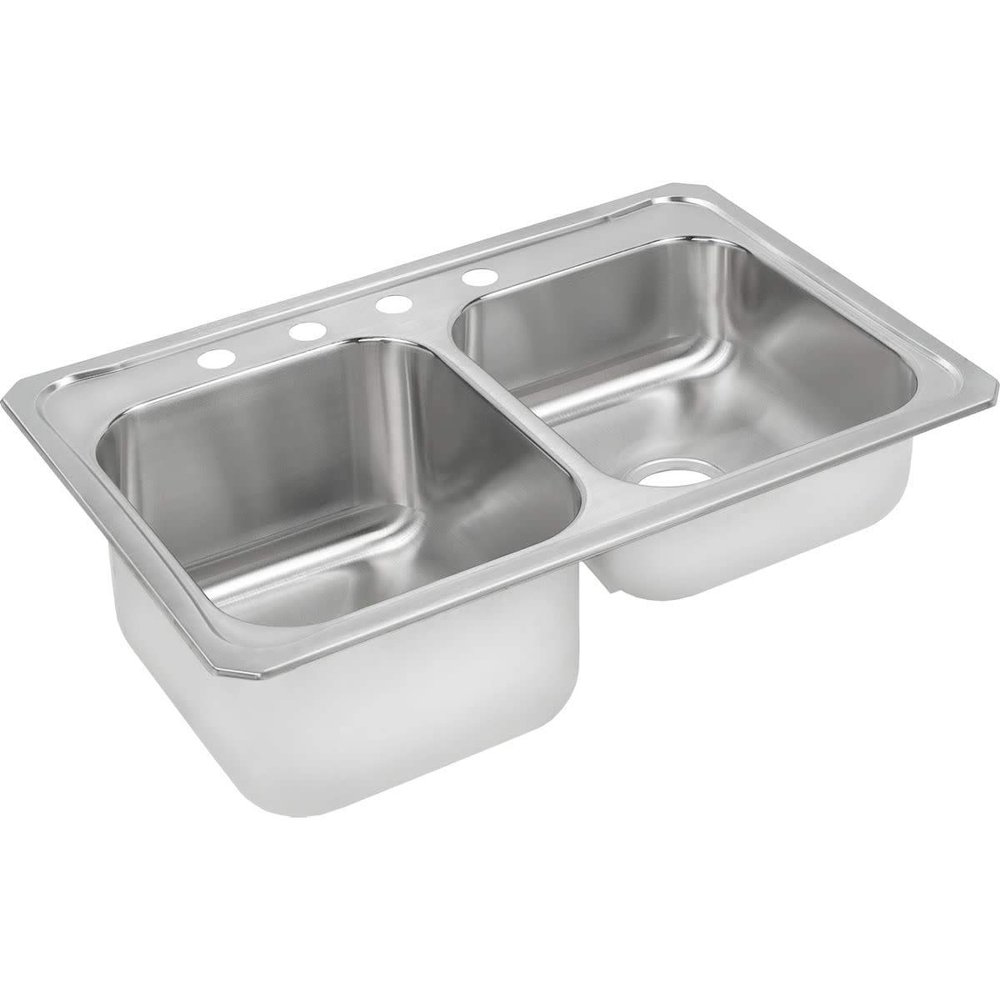 Elkay STCR3322L2 2-Hole Gourmet Celebrity Double Basin Top-Mount Kitchen Sink, 33" x 22", Bright Satin/Stainless Steel