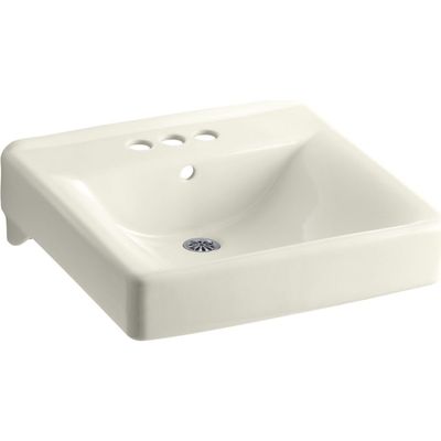KOHLER 2054-96 Soho Wall-Mount/Concealed Arm Carrier Arm Bathroom Sink with 4-Inch Centerset Faucet Holes, Biscuit