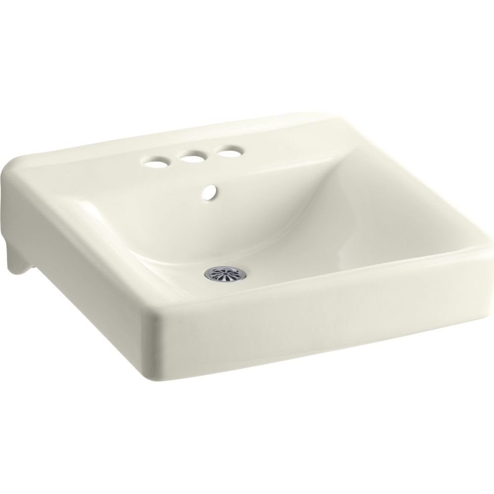 KOHLER 2054-96 Soho Wall-Mount/Concealed Arm Carrier Arm Bathroom Sink with 4-Inch Centerset Faucet Holes, Biscuit