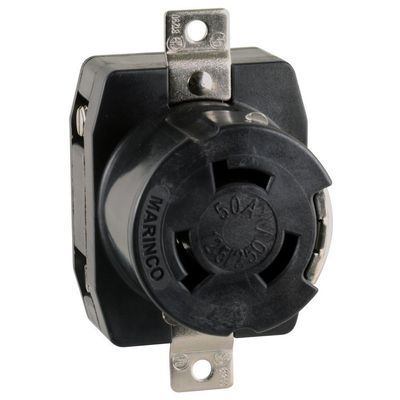 Marinco 6369CR Marine 3-Pole 4-Wire Electrical Dockside Receptacle (50-Amp, 125/250-Volt, Female, Black)