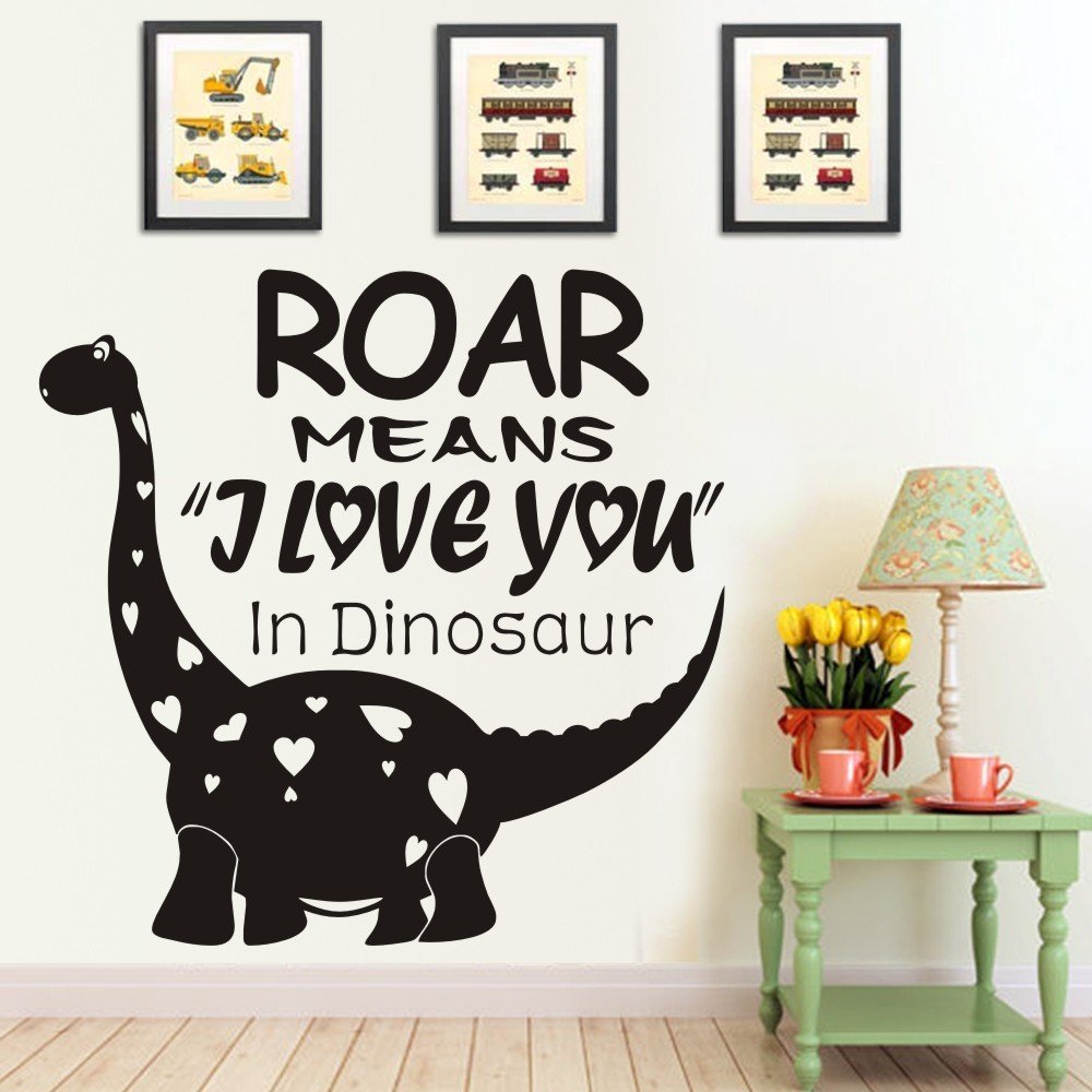 Roar Means I Love You In Dinosaur Nursery Wall Quote Art Kids Vinyl Decal Love Words Sticker Children Room Art (X-Large,Black)