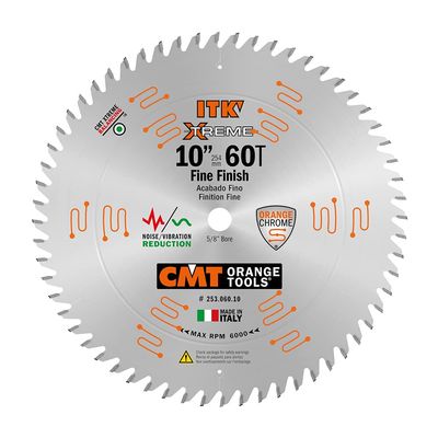 CMT 253.060.10 ITK Industrial Finish Sliding Compound Miter Saw Blade, 10-Inch x 60 Teeth 1FTG+2ATB Grind with 5/8-Inch Bore