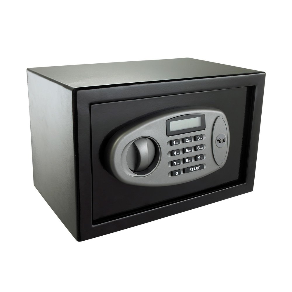 Yale Y-SS0000NFP Small Digital Safe, Steel Construction, Steel Locking Bolts, LCD Display, Emergency Override Key, Wall And Floor Fixings, Black Finish, 8 Litre Capacity 20 x 31 x 20 cm