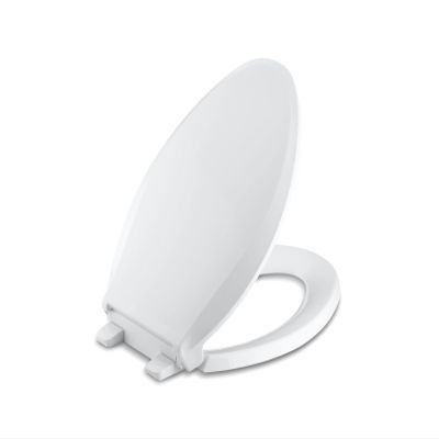 KOHLER K-4636-0 Cachet Elongated, Grip-Tight Bumpers, Quiet-Close Release Hinges, Quick-Attach Hardware, No Slam Toilet Seat, White