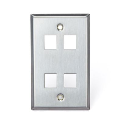 Leviton QUICKPORT Wallplate, Single Gang, 4-Port, Stainless Steel, 43080-1S4