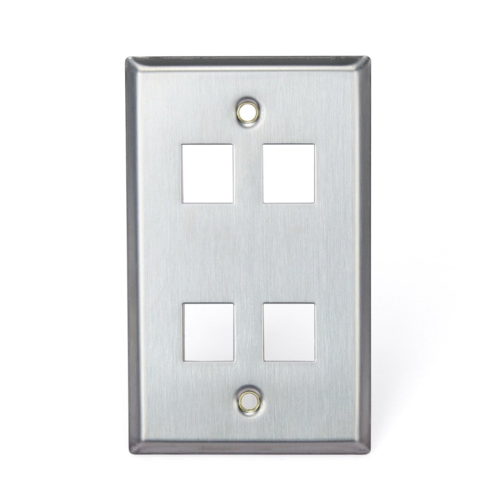 Leviton QUICKPORT Wallplate, Single Gang, 4-Port, Stainless Steel, 43080-1S4