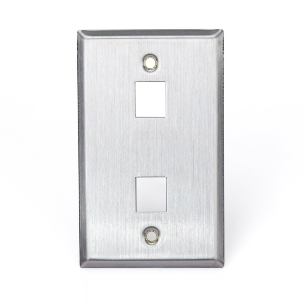 Leviton Stainless Steel QUICKPORT Wallplate, Single Gang, 2-Port, 43080-1S2