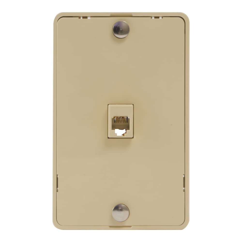 ICC RJ-12 Telephone Wall Plate, 6P6C Voice Jack with Screw-Down Terminals, Ivory Faceplate with Mounting Standoffs, Single-Gang, IC630DB6IV