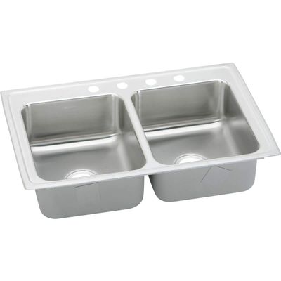 Elkay LR33191 18 Gauge Stainless Steel 33" x 19.5" x 7.625" Double Bowl Top Mount Kitchen 1 Hole Sink