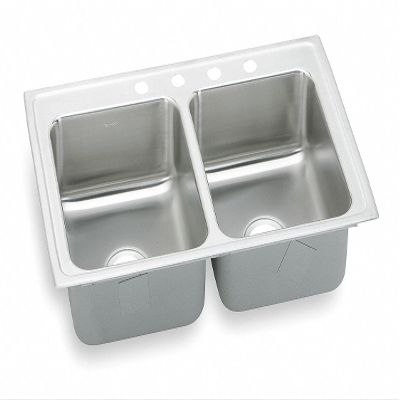 Elkay LR29184 4 Hole Gourmet Lustertone Stainless Steel 29" x 18" Double Basin Top-Mount Kitchen Sink