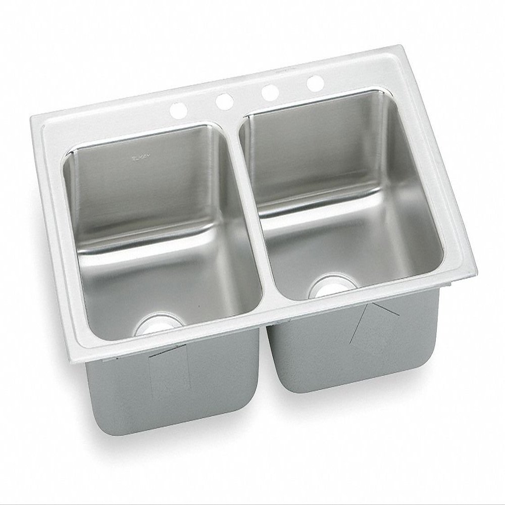 Elkay LR29184 4 Hole Gourmet Lustertone Stainless Steel 29" x 18" Double Basin Top-Mount Kitchen Sink