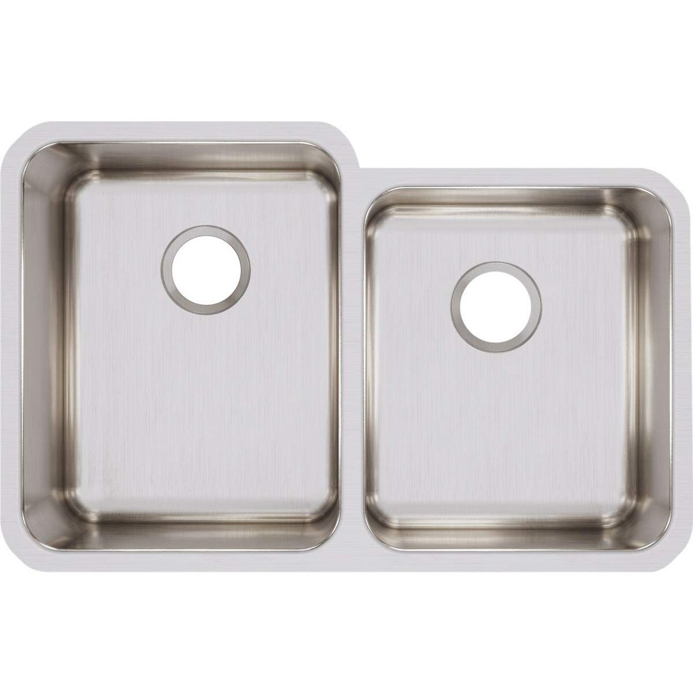 Elkay ELUH3120R Lustertone Classic Offset Double Bowl Undermount Stainless Steel Sink