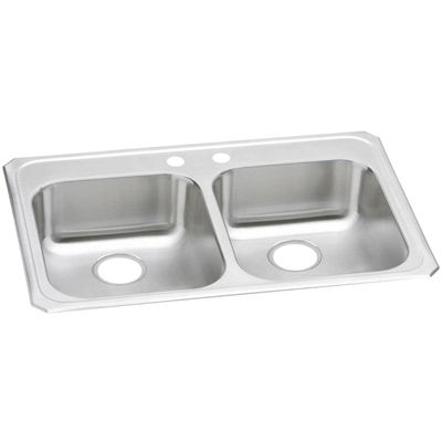 Elkay GECR33212 2-Hole Gourmet 21-1/4-Inch x 33-Inch Double Basin Drop-In Stainless Steel Kitchen Sink