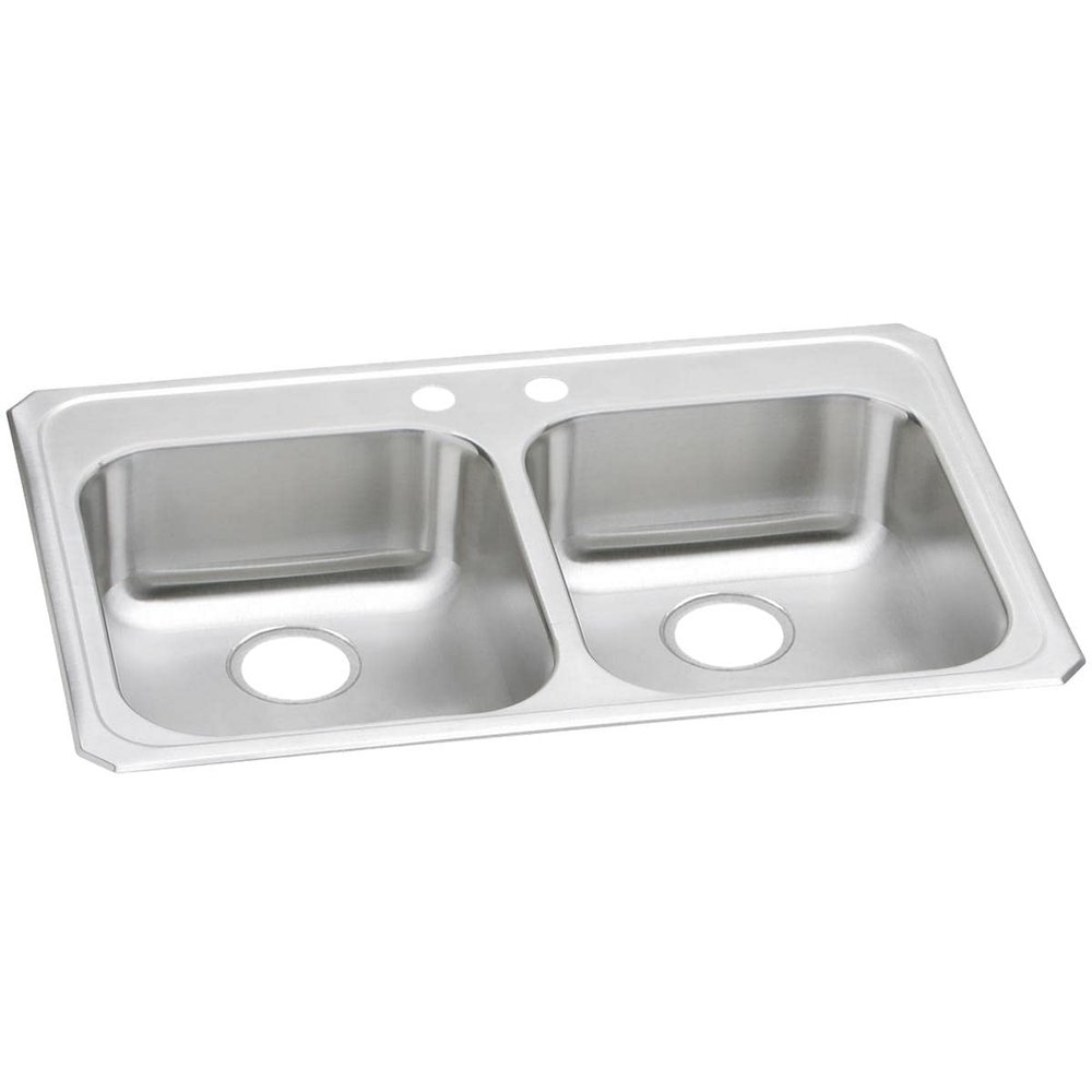 Elkay GECR33212 2-Hole Gourmet 21-1/4-Inch x 33-Inch Double Basin Drop-In Stainless Steel Kitchen Sink