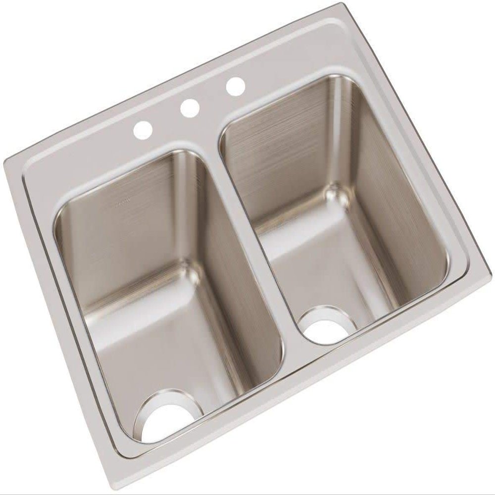 Elkay LR25193 Lustertone Classic Equal Double Bowl Stainless Steel Drop-in Sink, 1.5
