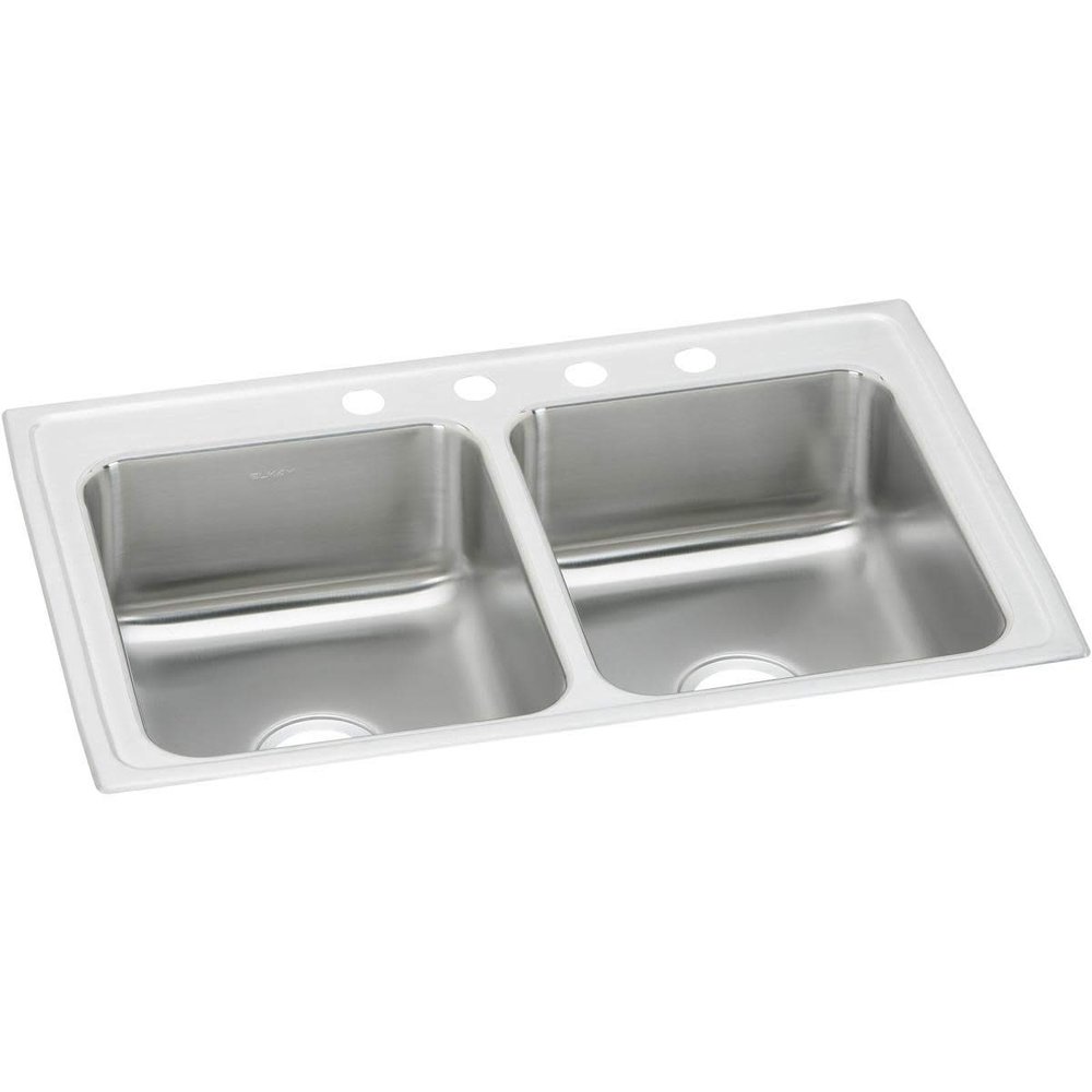 Elkay PSR33214 20 Gauge Stainless Steel 33" x 21.25" x 7.5" Double Bowl Top Mount Kitchen Sink, Bright Satin
