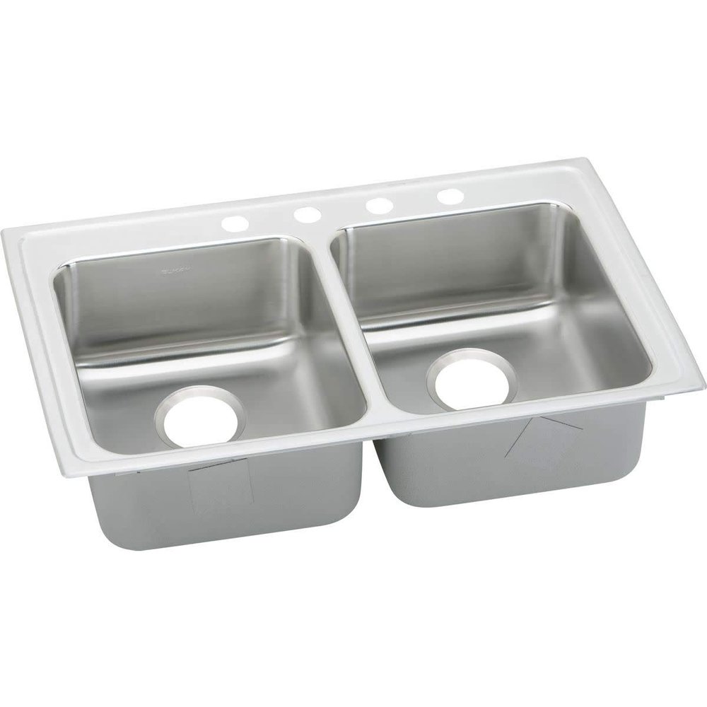 Elkay LRADQ3321652 Lustertone 33" x 21-1/4" x 6-1/2" Equal Double Bowl Top Mount ADA Sink, Stainless Steel