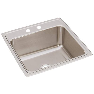 Elkay DLR2222102 2-Hole Gourmet Single Basin Drop-In Stainless Steel Kitchen Sink, 22-Inch x 22-Inch