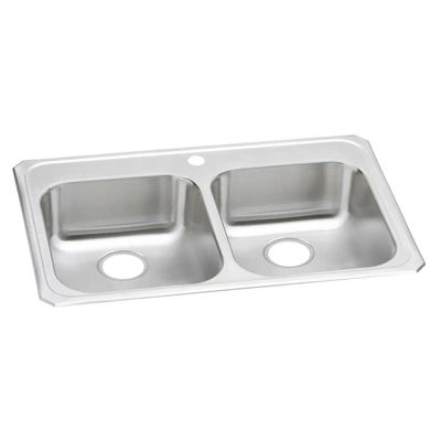 Elkay GECR33211 1-Hole Gourmet 21-1/4-Inch x 33-Inch Double Basin Drop-In Stainless Steel Kitchen Sink