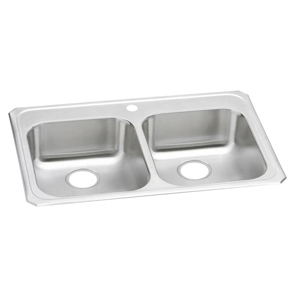 Elkay GECR33211 1-Hole Gourmet 21-1/4-Inch x 33-Inch Double Basin Drop-In Stainless Steel Kitchen Sink