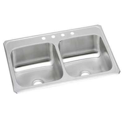 Elkay CR33210 20 Gauge/33" x 21.25" x 6.875" Double Bowl Top Mount Kitchen Sink, Stainless Steel