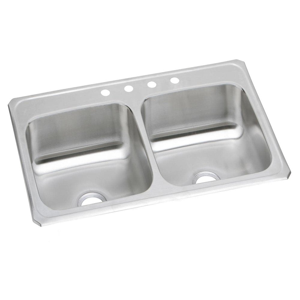 Elkay CR33210 20 Gauge/33" x 21.25" x 6.875" Double Bowl Top Mount Kitchen Sink, Stainless Steel