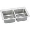 Elkay DLR2519104 18 Gauge Double Bowl Top Mount Kitchen 4Hole Sink, 25" x 19.5" x 10.125", Stainless Steel view 1
