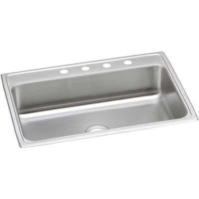 Elkay PSR31224 Pacemaker 20 Gauge/31" x 22" x 7.125" Single Bowl Top Mount Kitchen 4 Faucet Holes Sink, Stainless Steel
