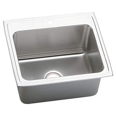 Elkay DLR2522122 2 Hole Gourmet Lustertone Single Basin Top-Mount Kitchen Sink, 15-3/4" x 25", Stainless Steel