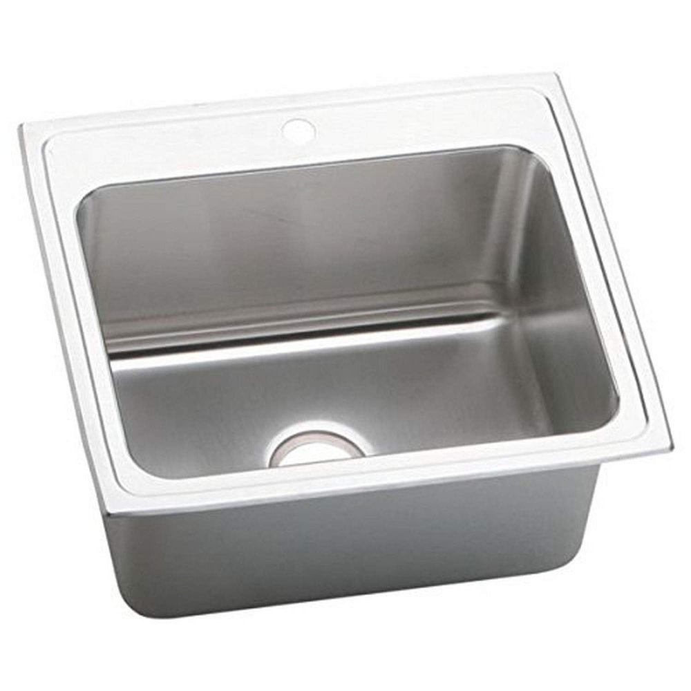 Elkay DLR2522122 2 Hole Gourmet Lustertone Single Basin Top-Mount Kitchen Sink, 15-3/4" x 25", Stainless Steel