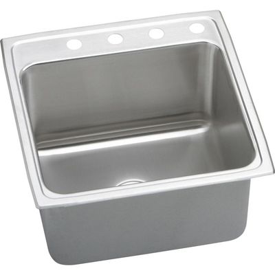 Elkay DLR2222104 4-Hole Gourmet Single Basin Drop-In Stainless Steel Kitchen Sink, 22-Inch x 22-Inch