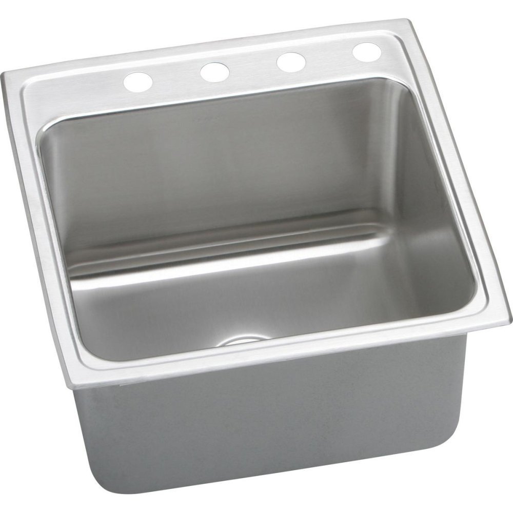 Elkay DLR2222104 4-Hole Gourmet Single Basin Drop-In Stainless Steel Kitchen Sink, 22-Inch x 22-Inch