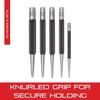 Starrett Steel Prick Punch Set with Plastic Case and Knurled Grip for Precise Positioning and Secure Holding - Hardened and Tempered Steel, 4" Length - 5-Pack - S816PC view 4