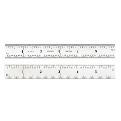 Starrett Spring Tempered Steel Rule, 6" Length, 7R Grad, 3/64" Thick